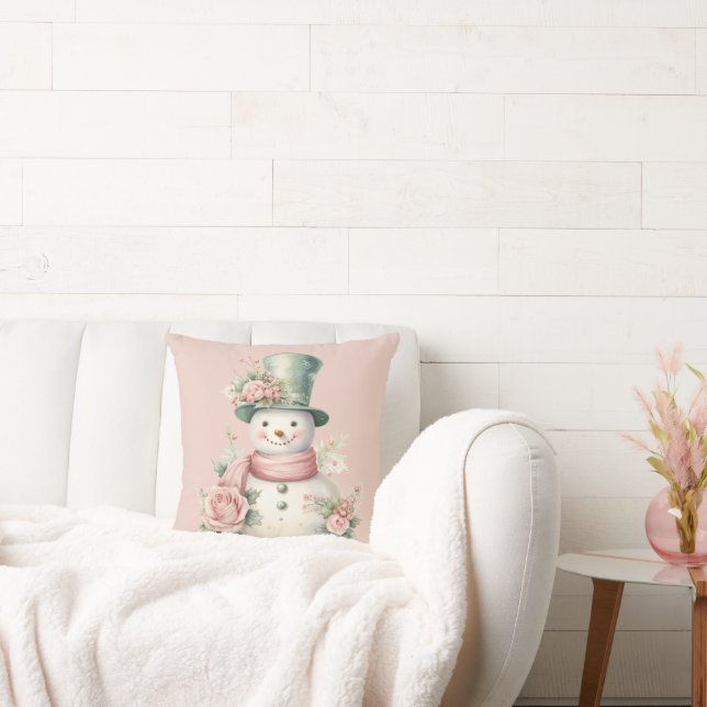 Cute Snowman Modern Watercolor Cushion (Couch)