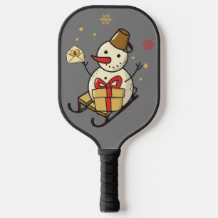 Cute Snowman On A Sled Pickleball Paddle