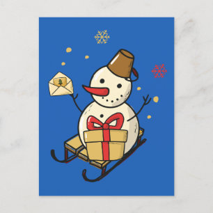 Cute Snowman On A Sled Postcard