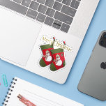 Cute Snowman on Christmas Stocking Custom-Cut<br><div class="desc">This Christmas sticker design features a duplicate photograph of a red and green stocking with an adorable snowman dressed with a seasonal plaid scarf and hat set over a green background.</div>