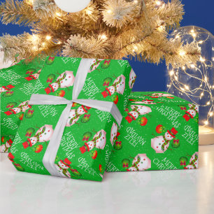 Cute Snowman on Festive GREEN or Your Colour Wrapping Paper
