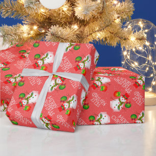 Cute Snowman on Festive RED or Your Colour Wrapping Paper