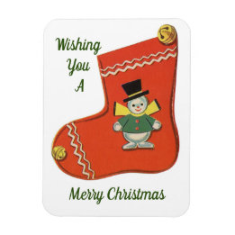 Cute Snowman On Stocking  Magnet