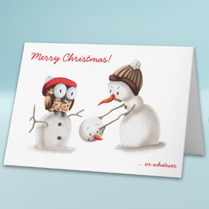 Cute Snowman Owl Funny Christmas Holiday Card