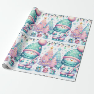 Cute Snowman Pastel Christmas Large Scale Wrapping Paper