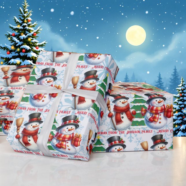 Cute Snowman Personalise Text Christmas Giftwrap Wrapping Paper (Creator Uploaded)