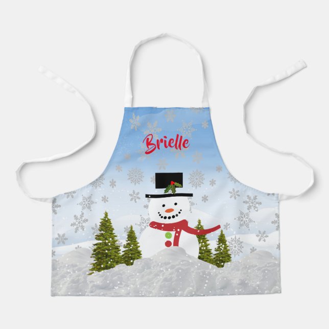 Cute Snowman Personalised All-Over Print Apron (Front)