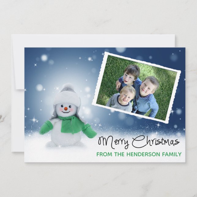 Cute Snowman Photo Card Merry Christmas (Front)