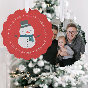Cute Snowman Photo Holiday Tree Decoration Card