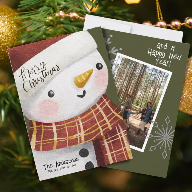 Cute Snowman Photo Snowflakes Merry Christmas Holiday Card (Creator Uploaded)