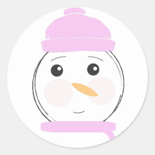 Cute Snowman Pink Christmas Party Classic Round Sticker