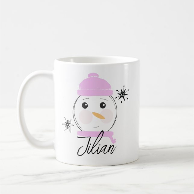 Cute Snowman Pink First Christmas   Coffee Mug (Left)