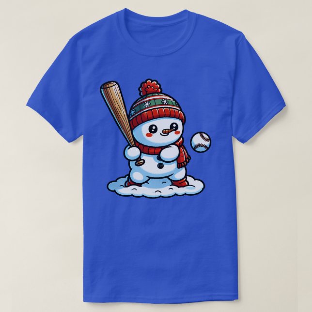 Cute snowman playing Baseball T-Shirt (Design Front)