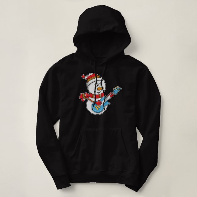 Cute Snowman Playing Guitar Hoodie (Design Front)