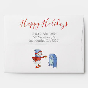 Cute Snowman Posting a Letter Happy Holidays Envelope
