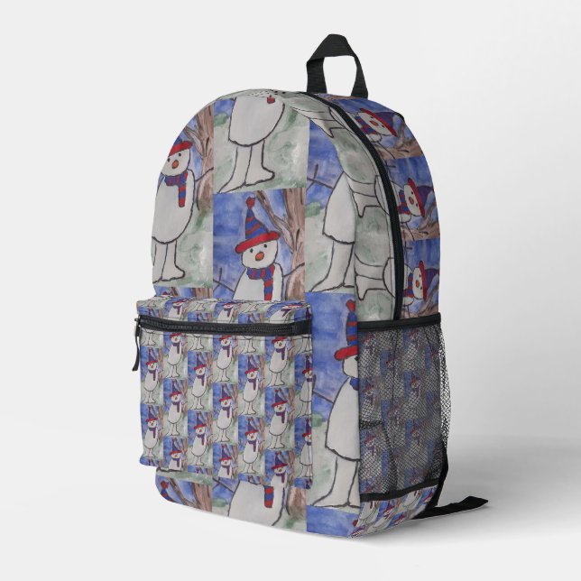 Cute Snowman Printed Backpack (Back Corner Right)