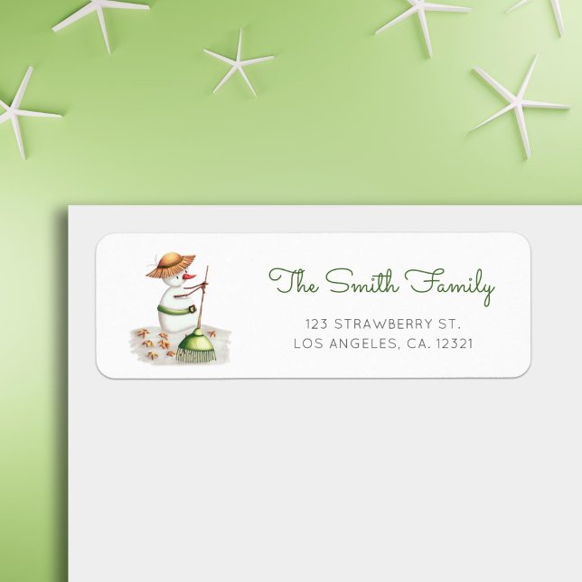Cute Snowman Raking Leaves Fall Return Address (Creator Uploaded)