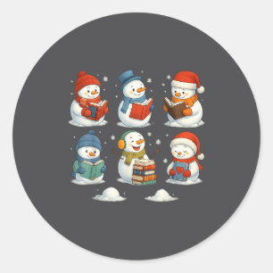 Cute Snowman Reading Books Christmas Winter Book L Classic Round Sticker