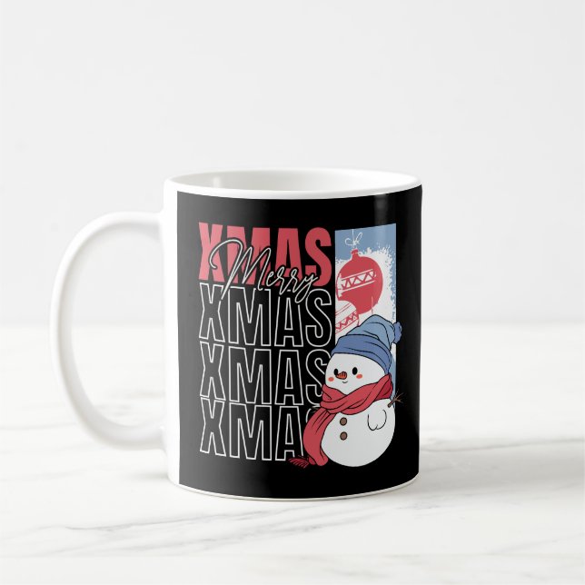 Cute Snowman Retro Christmas Coffee Mug (Left)