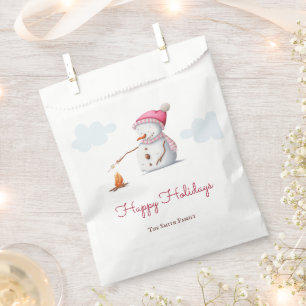 Cute Snowman Roasting Marshmallows Favour Bags