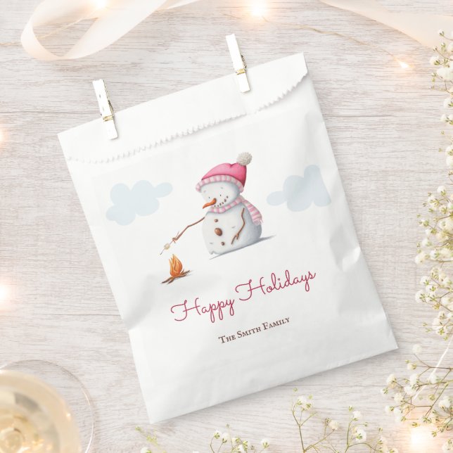 Cute Snowman Roasting Marshmallows  Favour Bags (Clipped)