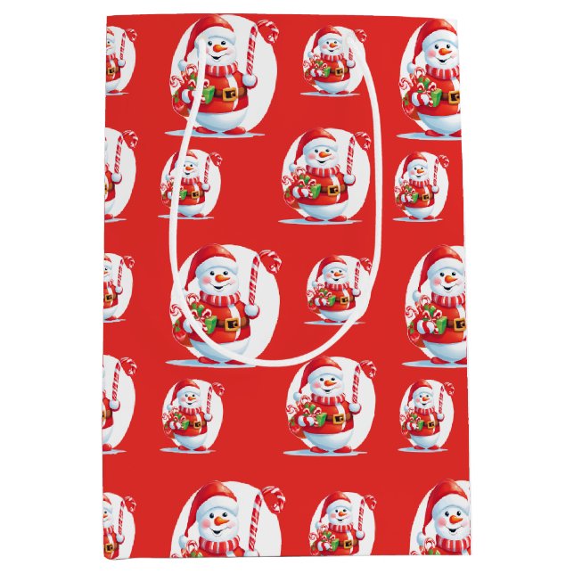 Cute Snowman Santa Xmas Sweet Candy Cane Pattern Medium Gift Bag (Front)