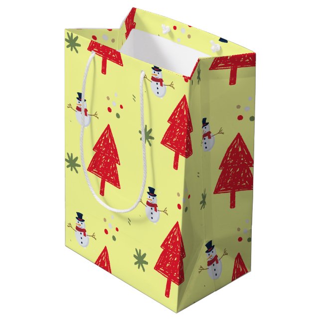 Cute snowman Santa Xmas tree Seamless pattern Medium Gift Bag (Back Angled)