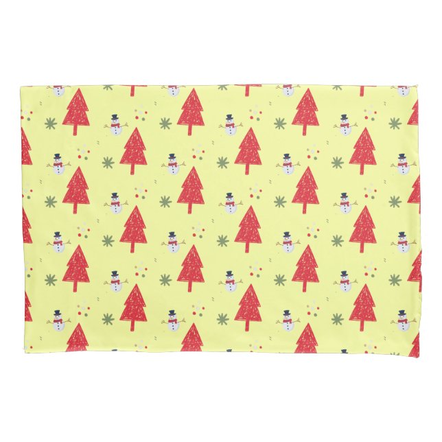 Cute snowman Santa Xmas tree Seamless pattern Pillowcase (Front)