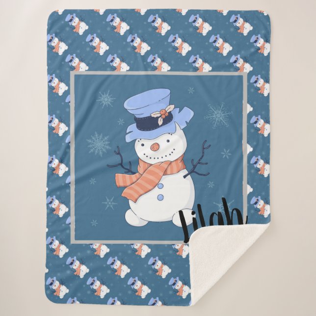 Cute Snowman Sherpa Blanket (Front)