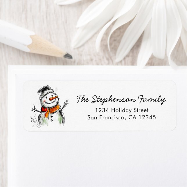 Cute Snowman Sketch Christmas Return Address (Insitu)