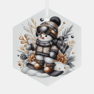 Cute snowman skiing glass tree decoration