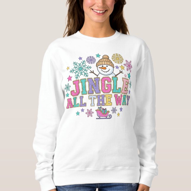 Cute Snowman & Sleigh Festive Winter Design Sweatshirt (Front)