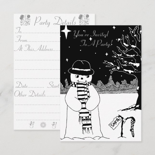 Cute snowman smiling for christmas invitation (Front/Back)