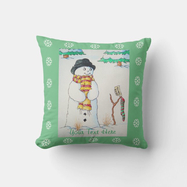 cute snowman smiling snow scene for christmas cushion (Front)