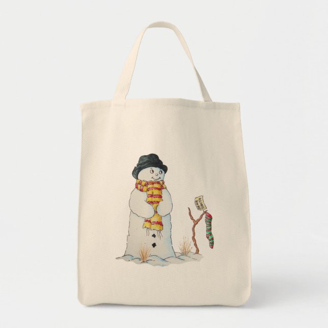 Cute snowman snow scene for christmas tote bag (Front)