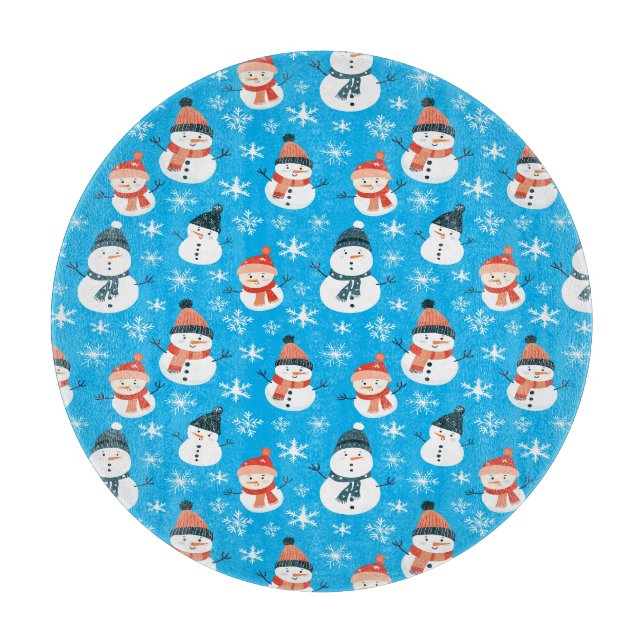 Cute Snowman Snowflake Seamless Pattern Christmas Cutting Board (Front)