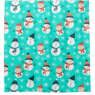 Cute Snowman Snowflake Seamless Pattern Christmas Shower Curtain