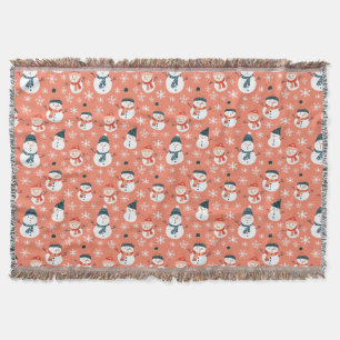 Cute Snowman Snowflake Seamless Pattern Christmas Throw Blanket