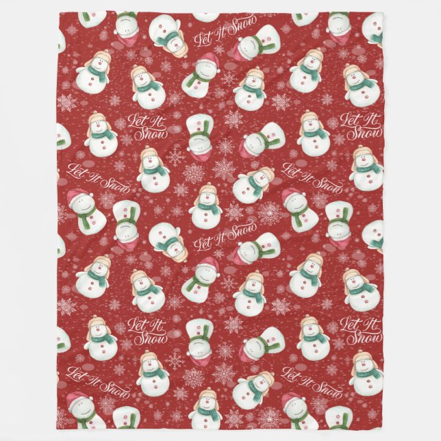 Cute Snowman Snowflake Whimsical Christmas Cosy Fleece Blanket (Front)