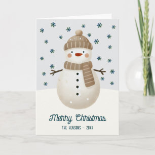 Cute Snowman Snowflakes Drawing Christmas Holiday Card
