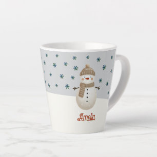 Cute Snowman Snowflakes Drawing Name Christmas Latte Mug
