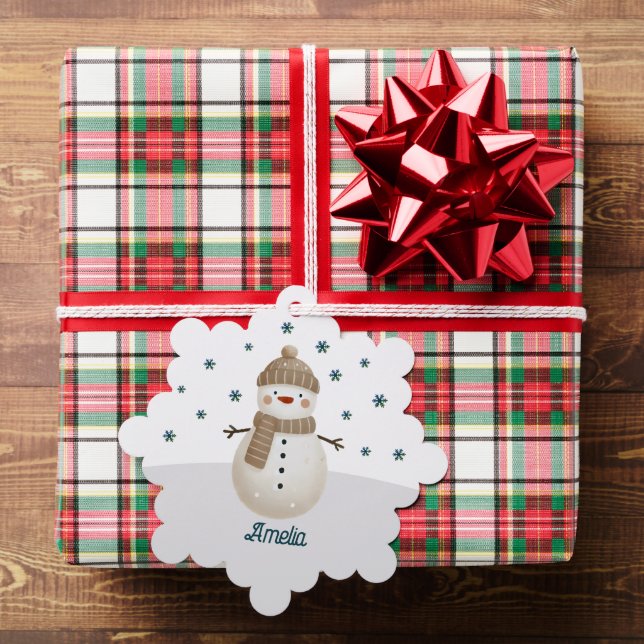 Cute Snowman Snowflakes Name Christmas Tree Decoration Card (Insitu (Gift))