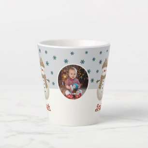 Cute Snowman Snowflakes Name Photo Christmas Latte Mug