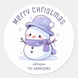 Cute Snowman Snowy Holidays Winter Christmas Classic Round Sticker