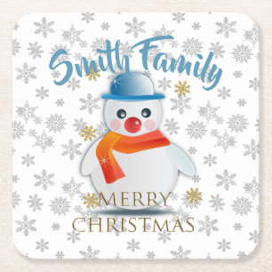 Cute Snowman Square Paper Coaster