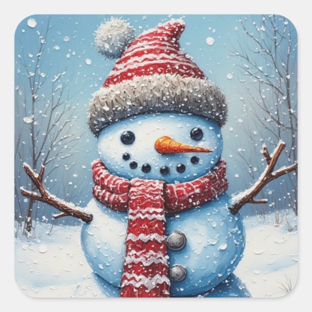 Cute Snowman  Square Sticker (Front)