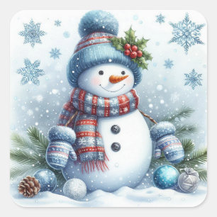 Cute snowman square sticker