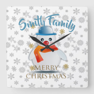 Cute Snowman Square Wall Clock