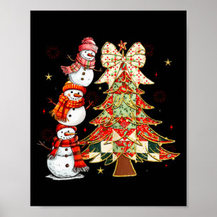 Cute Snowman Stack With Holiday Christmas Tree Wom Poster