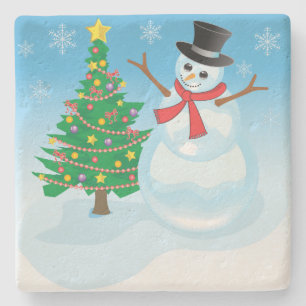 Cute Snowman Stone Coaster